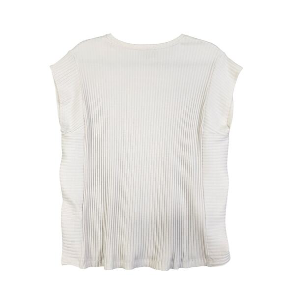 Eileen Fisher Womens Textured Stretch Rib Round Neck Top Size Large Bone Luxury - Picture 6 of 9